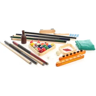 Wiltec Billard Zubehör Komplettset mit 4 Queues, 16 Billardkugeln, Dreieck, Wandhalterung und weiteren Accessoires Pool Billard Kelly Pool Set