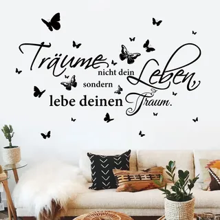 decalmile Wandtattoo Sprüche Träume Nicht Dein Leben Wandaufkleber Traum Sprüche und Zitate Schwarz Schmetterlinge Wandsticker Schlafzimmer Wohnzimmer Esszimmer Wanddeko