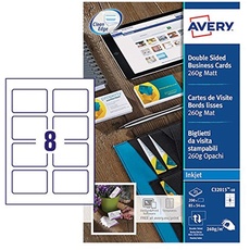 Avery C32015-10 Umschlag, 80 Visitenkarten, glattem Rand 260 g/qm matt, 85 x 54 mm