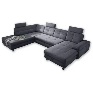 ed exciting design Wohnlandschaft mit Bettfunktion, Bettkasten, Armteilverstellung - grau