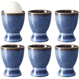 Eierbecher 6er Stück Set Eierhalter Eierständer Porzellan aus Keramik cm für Jeden Frühstückstisch Hart und Weichgekochten Eiern Grau 6 Löffel DEEP Blue