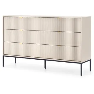 Masseno Sideboard Stellare 154/91/39cm mit 6 Schubladen Kaschmir , Kaschmir, Schwarz, Goldfarben , Holzwerkstoff , 154x91x39 cm , Kleinmöbel, Kommoden, Sideboards