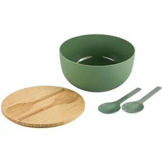 Kesper - Salatschüssel-Set, inkl. Salatbesteck, Material: Kunststoff (PP), Bambus, Maße: D 24 x H 13 cm, Farbe: Grün, Braun - 58471
