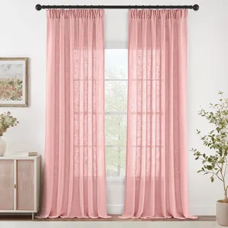 MIULEE Gardinen Vorhänge mit Kräuselband Schlaufenschal Voile Vorhang Modern Leinenoptik Halbtransparent für Wohnzimmer Schlafzimmer Schiebevorhang 2er Set Stores Rosa 225x140 cm