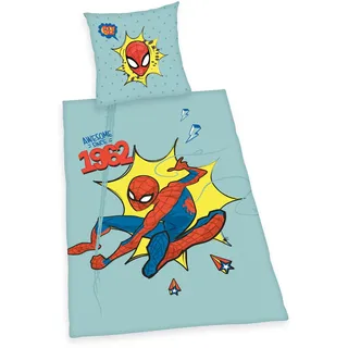 Herding Bettwäsche-Set, Spiderman, Kopfkissenbezug 80 x 80 cm mit Knöpfen und Wende-Motiv, Bettbezug 135 x 200 cm, Mit Knopfverschluss, 100% Baumwolle/Linon