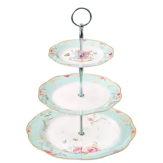 YBK Tech Euro Style 3-stöckiges Porzellan Knochenporzellan Stilvoller Tortenständer Dessert Display Kuchen Teller Essen Rack - Hellblau