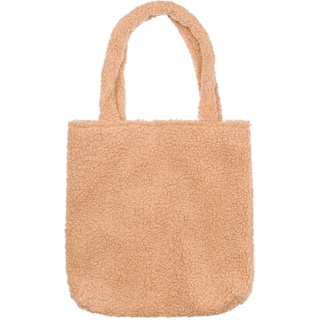 styleBREAKER Damen Teddyfell Beuteltasche mit langen breiten Henkeln, Schultertasche, Strick Optik Einfarbig 02012402, Farbe:Camel