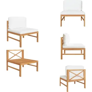 vidaXL Mittelsofa mit Creme Kissen Teak Massivholz - Gartensofaelemente - Creme