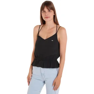 Tommy Jeans Damen Top Essential Strappy Top V-Ausschnitt, Schwarz (Black), L