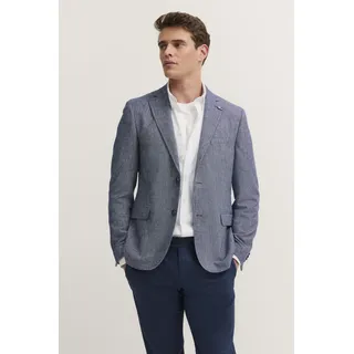 Sakko BUGATTI, Herren, Gr. 58, blau (380, marine), 41% Polyester, 30% Viskose, 17% Baumwolle, 9% Leinen, 3% Elasthan, unifarben, normal, Manschette, Sakkos Sakko, mit Reverskragen und Stretchfunktion