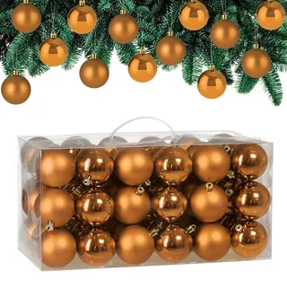 Deuba® Weihnachtskugeln 54tlg Ø 6cm Kunststoff matt glänzend Christbaumkugeln Christbaumschmuck Anhänger Weihnachtsbaumkugeln Weihnachtsdeko Braun
