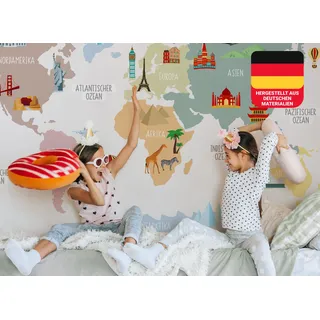 Osomhome Wandtattoo Weltkarte Monumente Pastellfarben (160x100cm) | World Map Wall Decoration Wandsticker | Deco Kinderzimmer Junge & Mädchen | Wandaufkleber Wandbild Kinderbilder Wandtattoo os5045