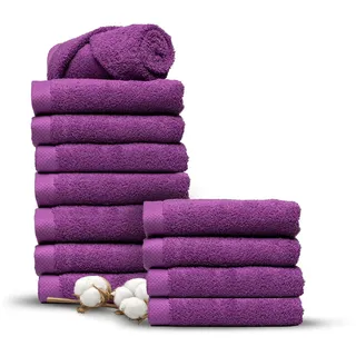 MissTowels® Handtuch Set 12-teilig – 100% Baumwolle aus Portugal, Lila, 50x100 cm – Weich & Saugfähig – Hotelqualität – Oeko-TEX Zertifiziert – 8+4 Gratis