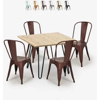 set tisch 80x80cm 4 stühle küche bar vintage metall holz hedges light - Bronze - Bronze