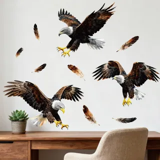 ANATTASOUL Adler und Federn Wandtattoo, Wandaufkleber Wandsticker Wanddeko Selbstklebend für Wohnzimmer, Schlafzimmer, Flur, Badezimmer, Küche, Wanddeko(118x30cm)