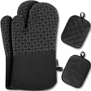 MILCEA Ofenhandschuhe Topflappen Topfhandschuhe 4er Set, Backhandschuhe Kochhandschuhe Oven Mitts Hitzebeständig, 30*18*3.5cm