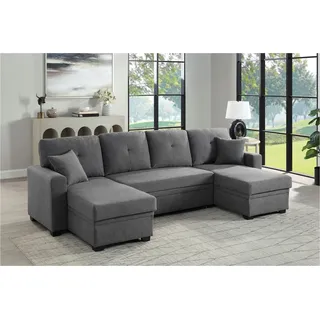 Atlantic Home Collection Wohnlandschaft »Gerrit U-Form, Br. 282 cm« mit Bettfunktion, 2 Bettkästen & 2 Zierkissen, grau