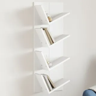 Wand-Bücherregal mit 4 Fächern Weiß 33x16x90 cm