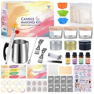Vorlestour Kerzen Selber Machen Set, 162 Candle Making Kit Zubehör Enthalten 480g Wachs, Wachsschmelztiegel, Kerzentattoos, 8 Farbstoffen, 4 Düften, DIY Gießen Kerzen für Kinder Erwachsene