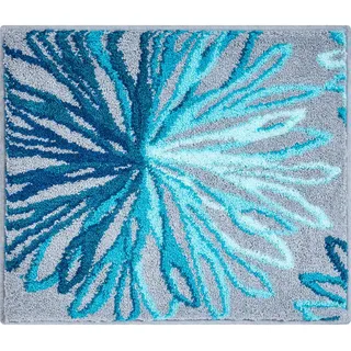 Grund Badteppich , Grau, Türkis , Textil , Blume , rechteckig , 50x60 cm , Oeko-Tex® Standard 100, Made in Europe , rutschfest , Heimtextilien, Badtextilien, Badematten