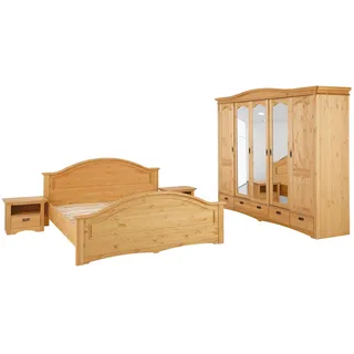OTTO home Schlafzimmer-Set »"Konrad", komplettes Schlafzimmer mit großem Schrank« beige (gelaugt, geölt), Schlafzimmermöbel-Sets, Schlafzimmer-Set, klassischer Landhausstil, Metallgriffe, Massivholz (Kiefer),