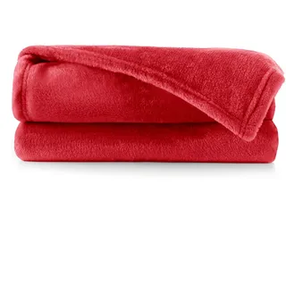 DecoKing Kuscheldecke 220x240 cm rot Decke Microfaser Tagesdecke Fleece Mic