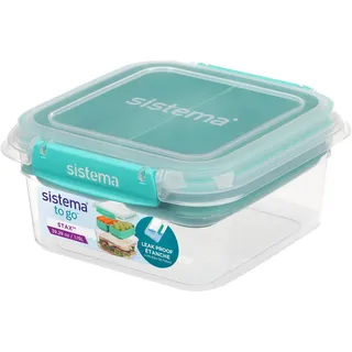 Sistema 1,15 l square Stax To Go Vorratsbehälter mit herausnehmbarem Bento-Tray | 100% auslaufsicher, luftdicht und stoßfest | geeignet für Kühl-/ Gefrierschrank/Mikrowelle | Farbe: Teal