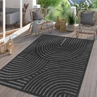 TT Home In-& Outdoor Teppich Wetterfest Balkon Küche Wohnzimmer Boho Skandi Design Größe 60x100 cm - Grau