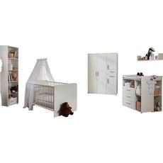 Bild von »Lea«, (Set, 7 St., Bett, Wickelkommode, Schrank, Standregal, Unterstellregal, Wandboard), Bett + Wickelkommode + 4-trg. Schrank + Standregal + Unterstellregal, weiß