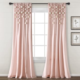 Lush Decor Boho-Fenstervorhang mit Pompom-Quasten, Leinenstoff, 241,3 x 132,1 cm, Blush