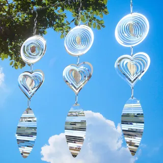 3D Windspiel Edelstahl,Reflektierender Vogelvertreiber für den Außenbereich,Windspiel Metall hängend,windspiele für den Garten,Geeignet für Innen- und Außenbereiche, Wohnzimmer, Fenster,Innenhöfe