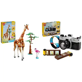 LEGO Creator 3in1 Tiersafari, Kreativ-Set mit Tierfiguren, Spielzeug-Giraffe & Creator 3in1 Retro Kamera Spielzeug mit 3 Modellen für Mädchen und Jungen