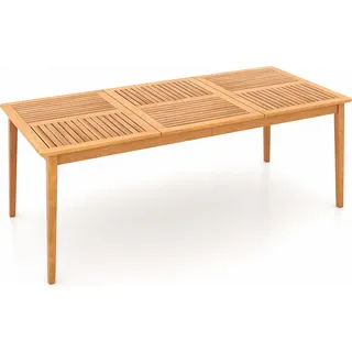COSTWAY Gartentisch Outdoor-Esstisch Akazienholz, großer Terrassentisch 200x90cm für 8 Personen, rechteckiger Balkontisch mit Schirmloch - Naturbelassen