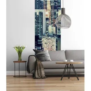 KOMAR "Vlies Fototapete - Skyline - Größe 100 x 280 cm", Motiv bedruckt glatt, blau,