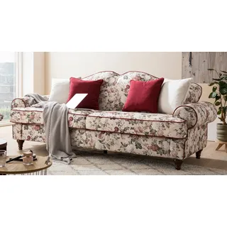 furn.design Sofa 3,5-Sitzer creme Landhaus, Blumen Design, Couch 228 cm , Creme, Multicolor, Rot , Textil , Echtholz , Floral , rund , 228x96x90 cm , Wohnzimmer, Sofas & Couches, Sofas, 3-Sitzer Sofas