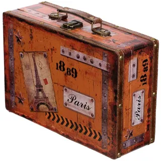 Truhe Kiste SJ 15369 Koffer, Kofferset, Holztruhe mit Kunstleder bezogen Schatzkiste, Piratenkiste Mit Metallbeschlägen Holzbox, mit Ornamenten (Größe L Paris (31cm B x 20cm T x 10cm H))