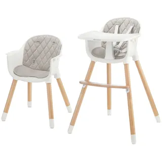 Kinderkraft SIENNA Kinderhochstuhl 2-in-1 Verstellbarer Hochstuhl für Babys und Kinder bis 20 kg, abnehmbares Tablett, rutschfest, leicht - Grau - Beige