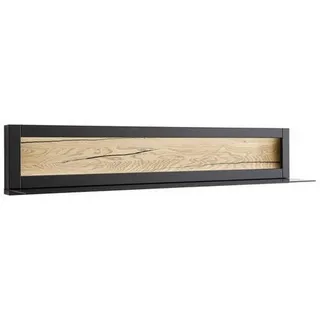 Novel Wandboard , Grau, Schwarz, Eichefarben , Glas, Holzwerkstoff , furniert, massiv , 150x28x25 cm , Wohnzimmer, Wohnwände, Wohnwand-Serien