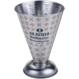 Dr. Oetker Vintage Messbecher aus Weißblech – Präzises Messinstrument für Küchenprofis und Backliebhaber, 11 x 15,5 cm, mit speziellen Innenskalen