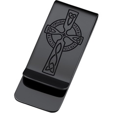 FaithHeart Schwarz Geldscheinklammer für Herren Männer Wikinger Keltischer Kreuz Geldspange mit Rune 22mm breit Money Clip für Papa Freunden