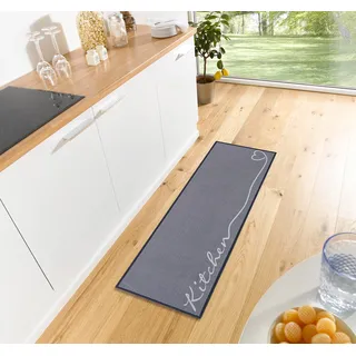 HANSE HOME Cook & Clean Läufer – rutschfest Teppichläufer Flachgewebe Kurzflor Teppich Küchenteppich Waschbar Küchenläufer Kitchen für Flur, Küche, Wohnzimmer – Grau, 50x150cm