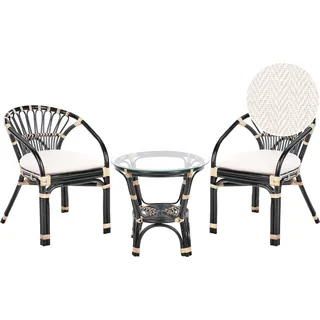 BELIANI Balkonset Schwarz Rattan 3-teilig 2 Sessel mit Couchtisch Auflagen Cremeweiß Boho Outdoor Indoor Garten Terrasse Balkon Wohnzimmer Schlafzimmer - Schwarz, Braun, Weiß