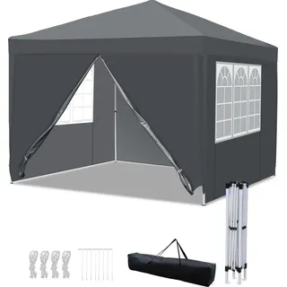 Izrielar 3x3 m Faltpavillon wasserdicht – Pavillon faltbar mit Tragetasche, Gartenzelt & Partyzelt für Garten, Camping & Outdoor, Grau - Grau