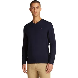 Tommy Hilfiger Herren, Pullover Essential Cotton V-Ausschnitt, blau (desert sky), M,