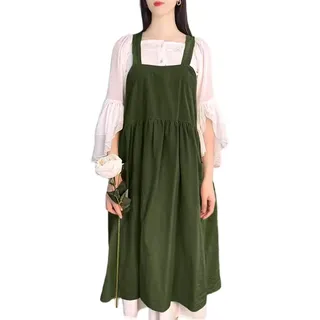 CBBEONRN Schürze Damen Baumwolle Schürzen Einfarbig Japanischer Stil Kreuz Zurück Schürze Retro Literatur Kunst Blumenladen Kleidung Für Damen Küche Kochschürzen Green,One Size