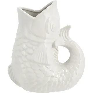 Vase Fisch 'Blubb' | 15x17x9cm Dolomit weiß | Blumenvase Dekovase Tischvase Fischform Fischmaul Griff (1 x Vase weiß 24cm)