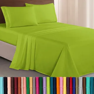 Elegant Comfort Luxuriöses 1500 Premium-Bettwäsche-Set aus Mikrofaser in Hotelqualität, dreireihig, Bestickt, weichstes 4-teiliges Bettlaken-Set, Knitter- und lichtbeständig, King, Limette