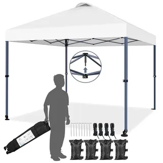 Yaheetech Faltpavillon 3x3m Pavillon mit Rollen & Tragtasche, höhenverstellbarer Gartenpavillon, Pop Up Pavillon, wetterfest, wasserdicht, Weiß - Weiß