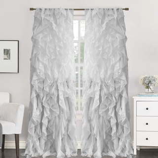 Sweet Home Collection Vorhang, Voile, vertikal, gerafft, 213 x 127 cm, 2 Stück. Shabby Chic 84" x 50" Silber