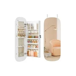 SONGMICS Schmuckschrank weiß 5 Fachböden mit Beleuchtung